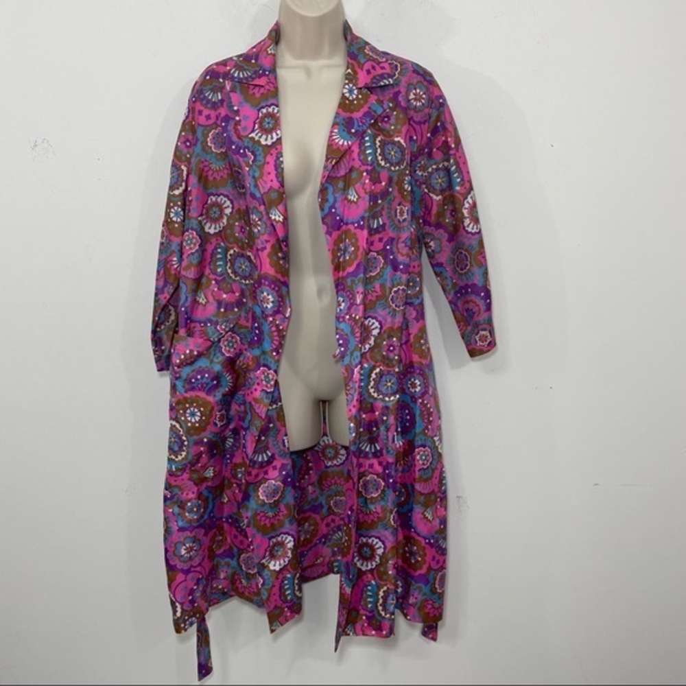 Vintage mid century modern robe kimono floral open belt mod size s/m